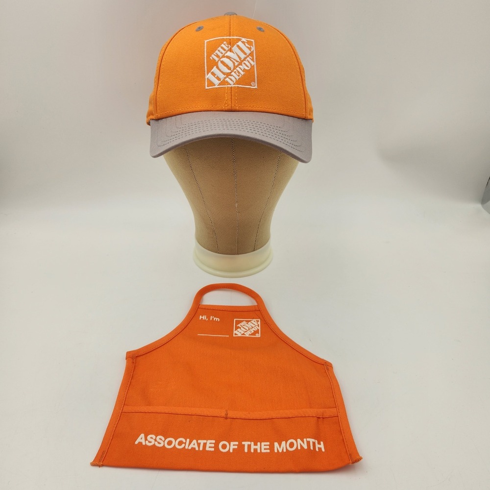 Home Depot Associate of the Month Hat and Mini Apron Bundle Orange Grey Snapback